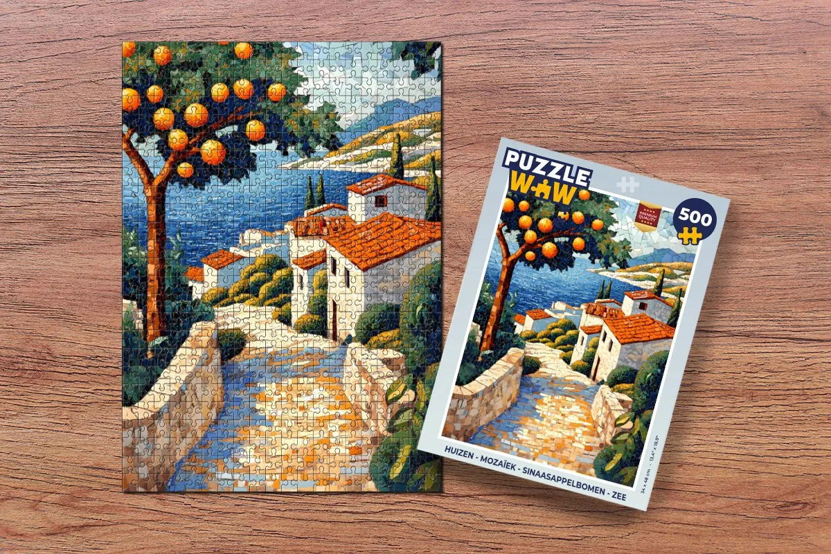 PuzzleWow Huizen Mozaïek Puzzel 500 Stuks - Dorp/Zee