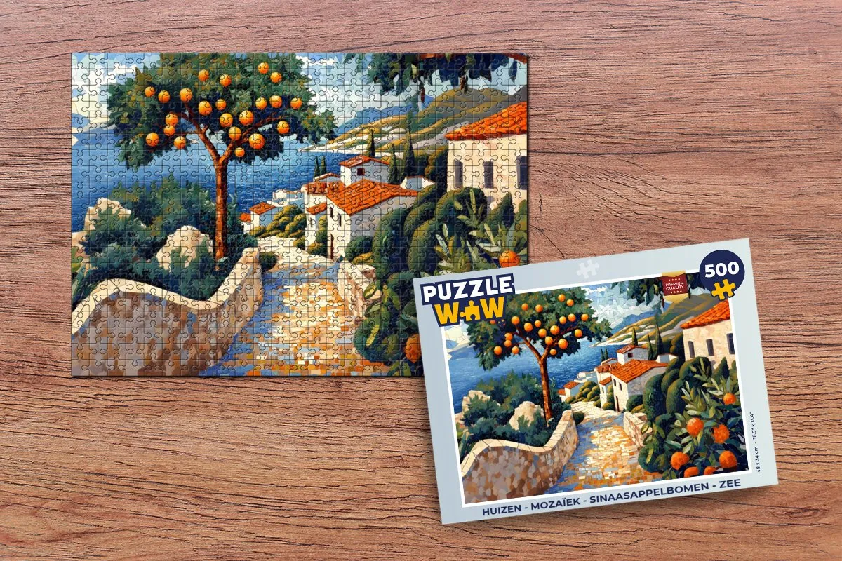 PuzzleWow Huizen Mozaïek Puzzel 500 Stuks - Dorp/Zee