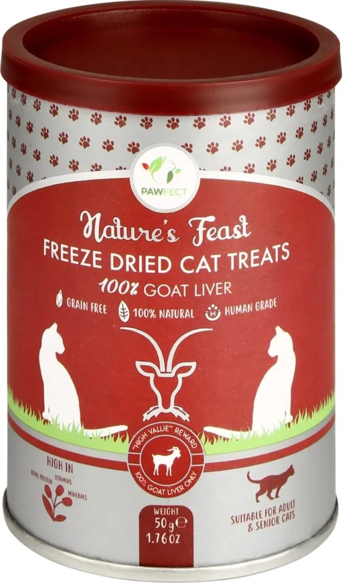 Pawfect Freeze Dried kattensnacks Geitenlever 50 gr.
