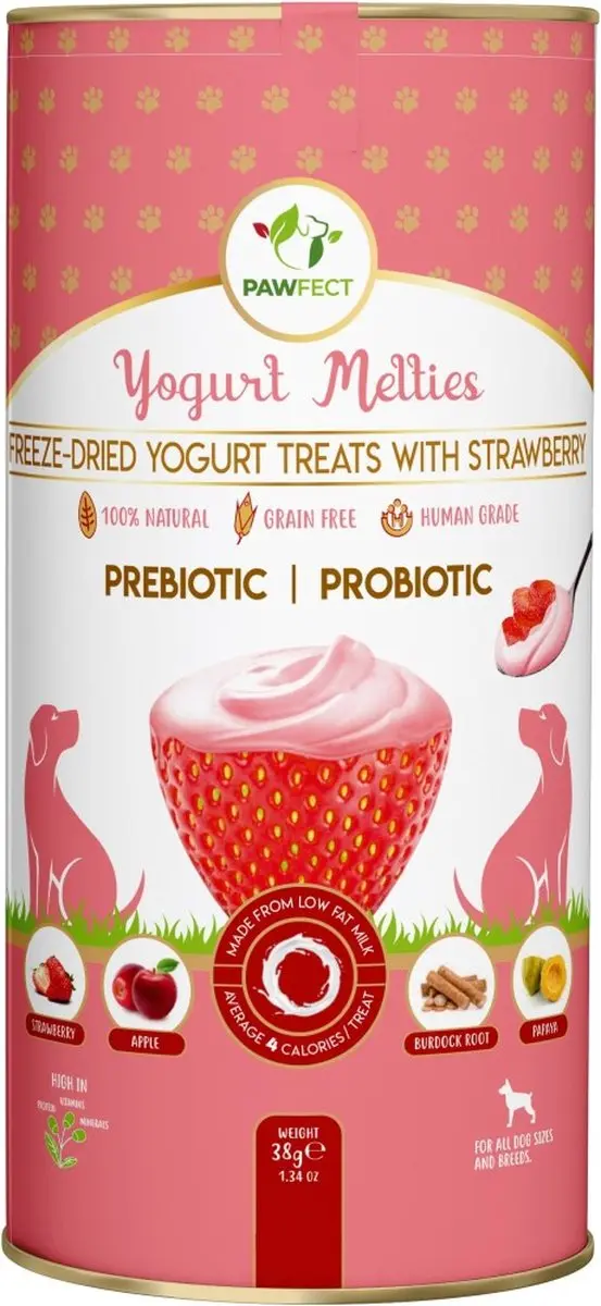 Pawfect Freeze Dried Yoghurt hondensnack met Aardbei 38 gr.