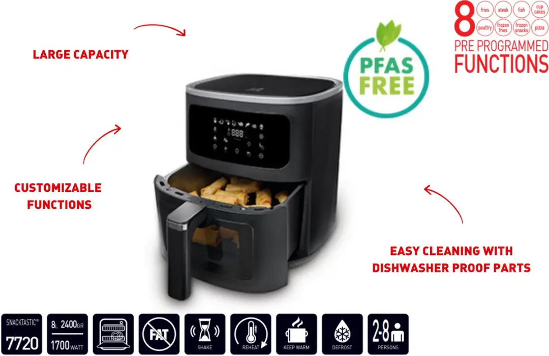 Fritel SnackTastic 7720 Airfryer 8L - 1700W - 8 Programma's - Zwart