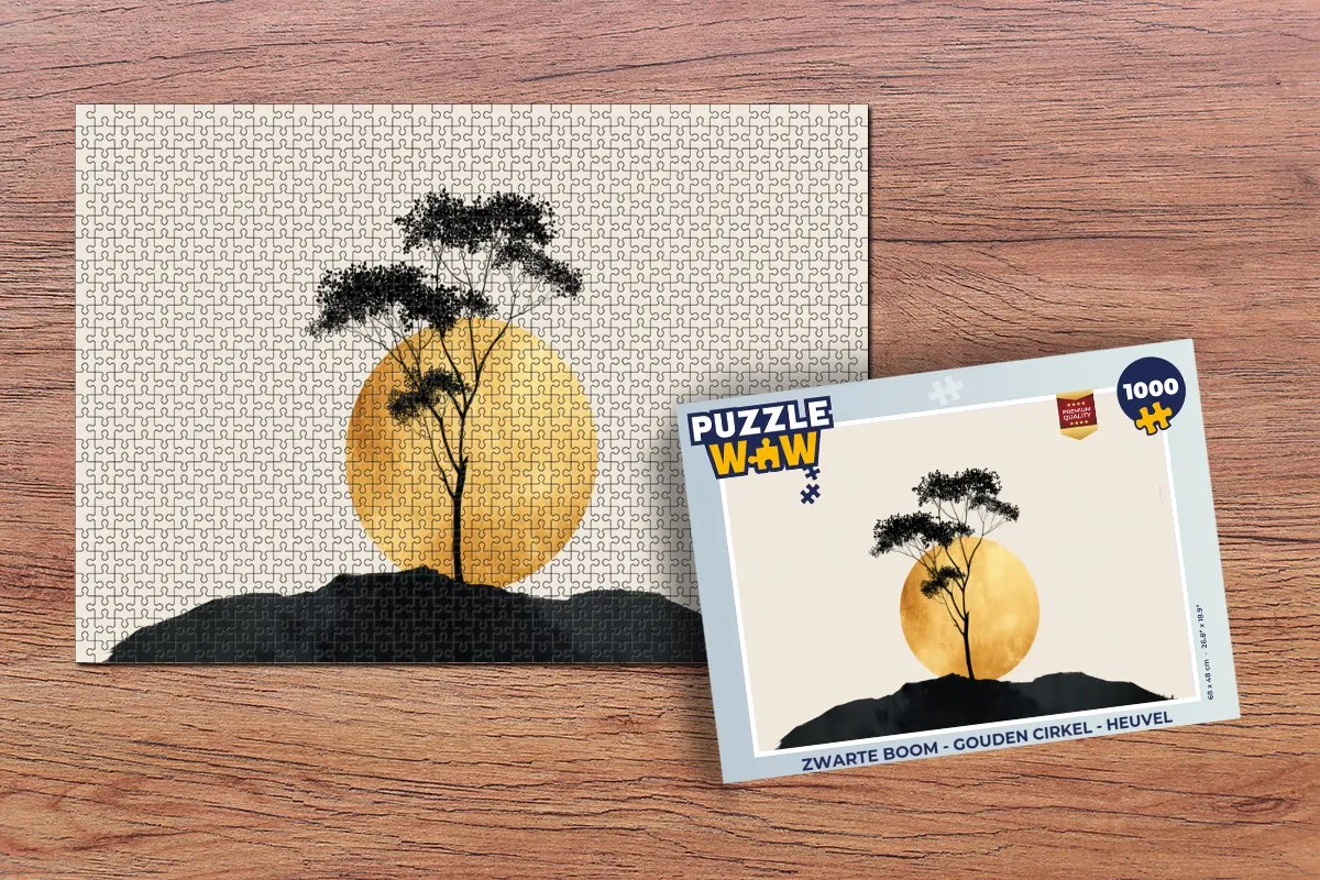PuzzleWow Legpuzzel 1000 Stuks - Zwarte Boom met Gouden Cirkel