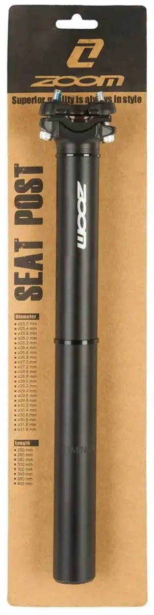 Zoom Zadelpen 27,2 x 350mm Aluminium - Zwart