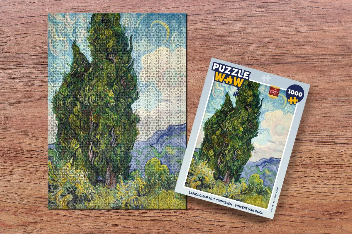 PuzzleWow Vincent van Gogh Landschap met cipressen Legpuzzel 1000 Stuks - Multicolor