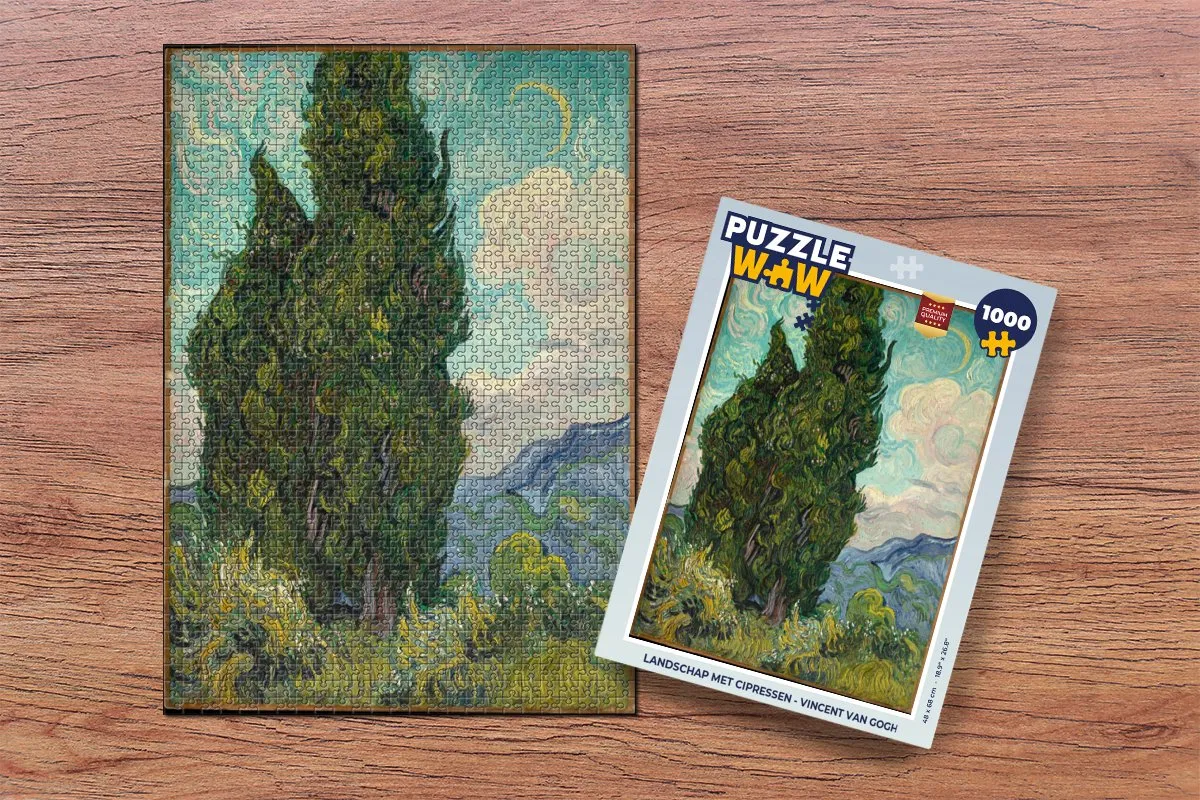 PuzzleWow Vincent van Gogh Landschap met cipressen Legpuzzel 1000 Stuks - Multicolor