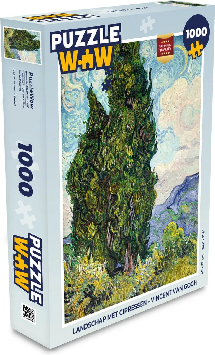 PuzzleWow Vincent van Gogh Landschap met cipressen Legpuzzel 1000 Stuks - Multicolor