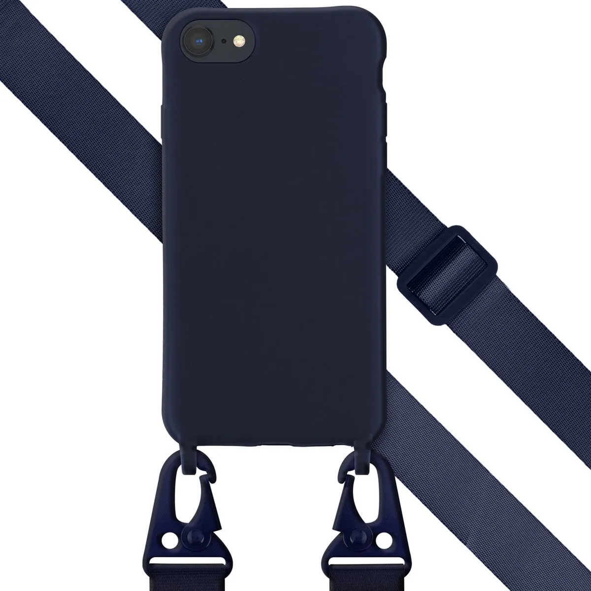 Selencia Hoesje iPhone SE/8/7 - Siliconen met koord - Donkerblauw