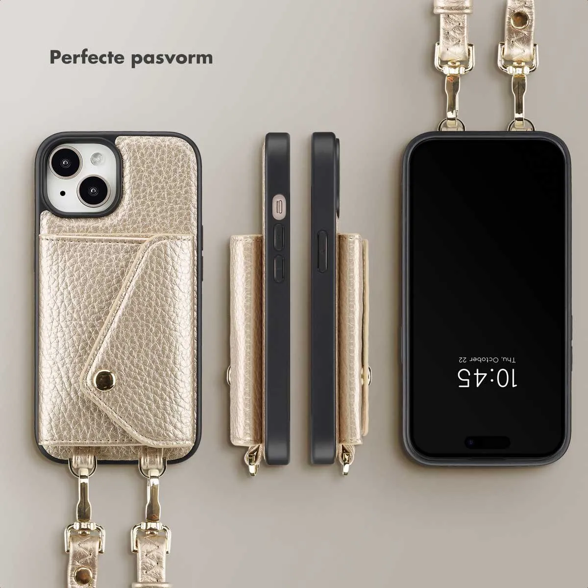 Selencia Sera Koordhoes iPhone 15 - Champagne - 3 Pasjes - afbeelding 6 van 6