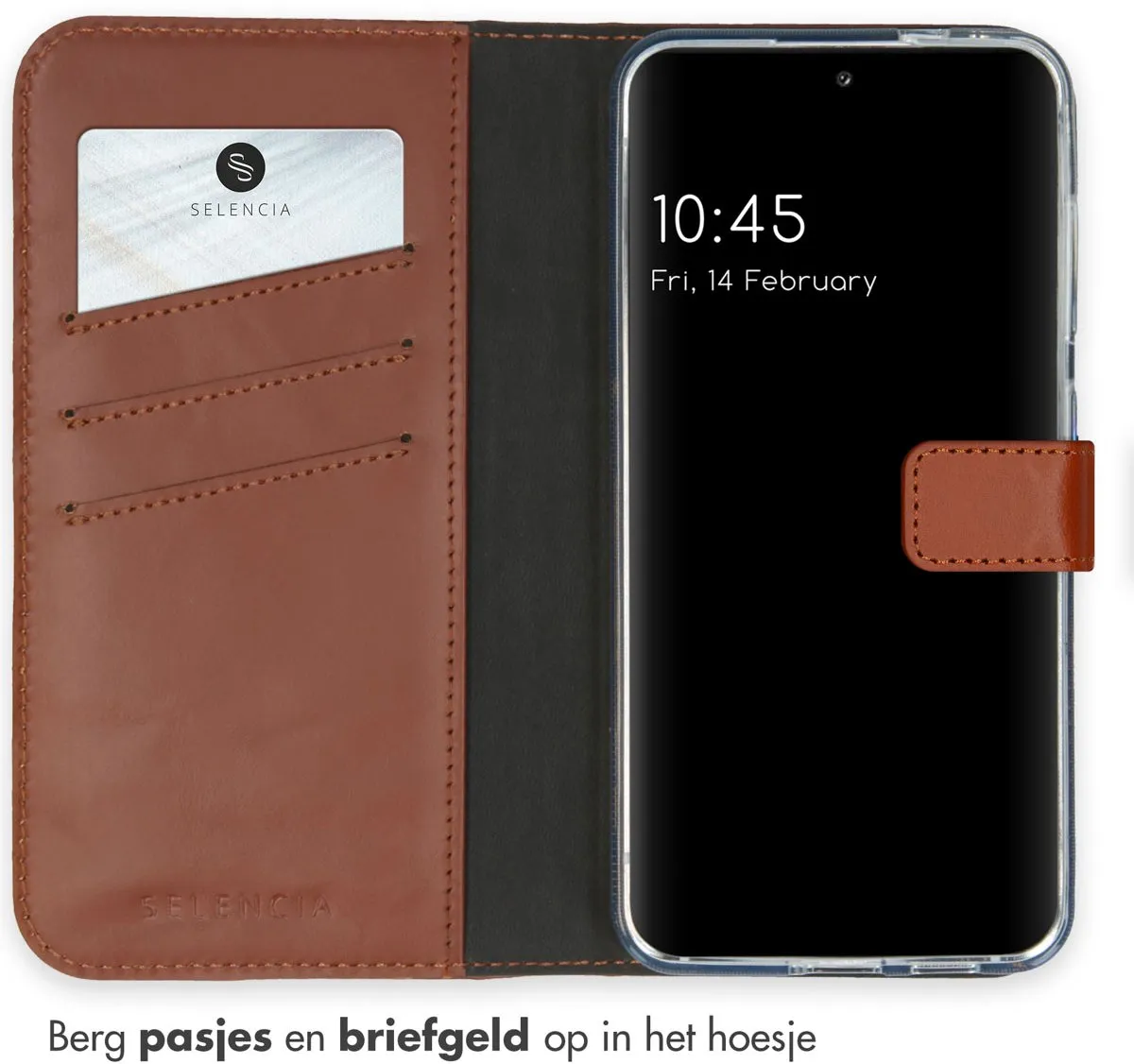 Selencia Hoesje Samsung Galaxy S24 - Echt Lederen Bookcase Lichtbruin