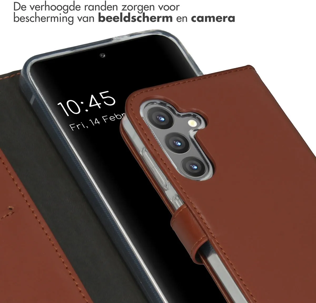 Selencia Hoesje Samsung Galaxy S24 - Echt Lederen Bookcase Lichtbruin