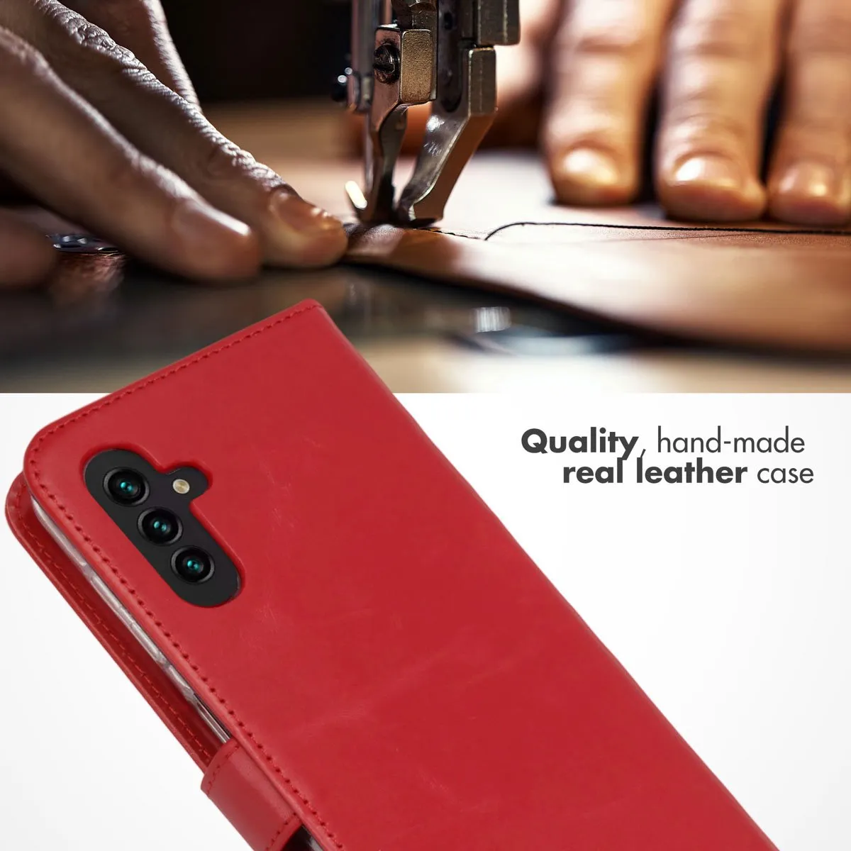 Selencia Hoesje Samsung Galaxy A13 5G/A04s - Rood Leder - 3 Pasjes