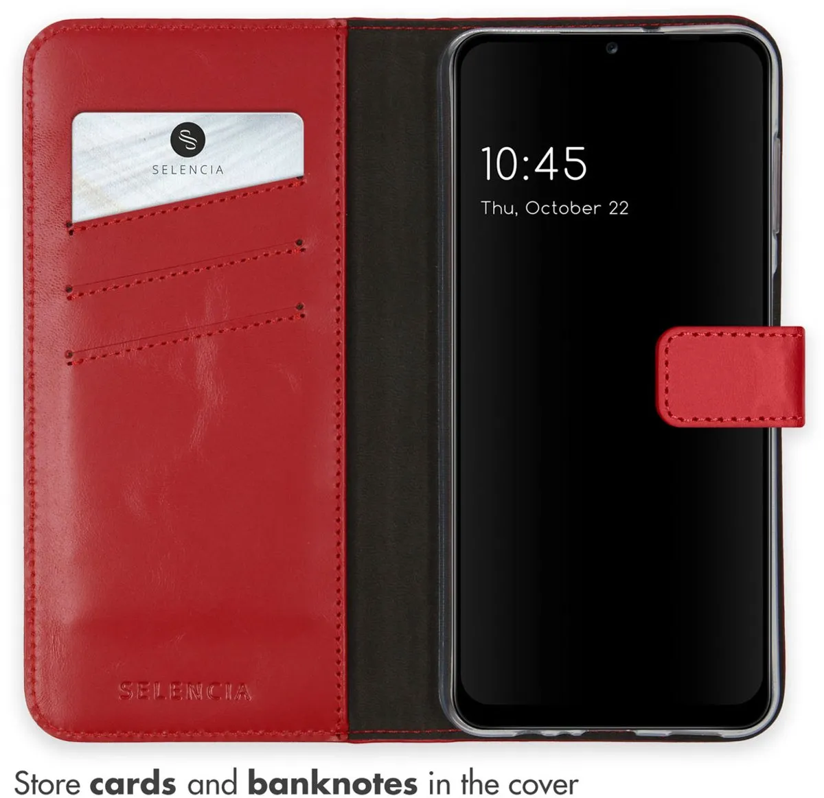 Selencia Hoesje Samsung Galaxy A13 5G/A04s - Rood Leder - 3 Pasjes