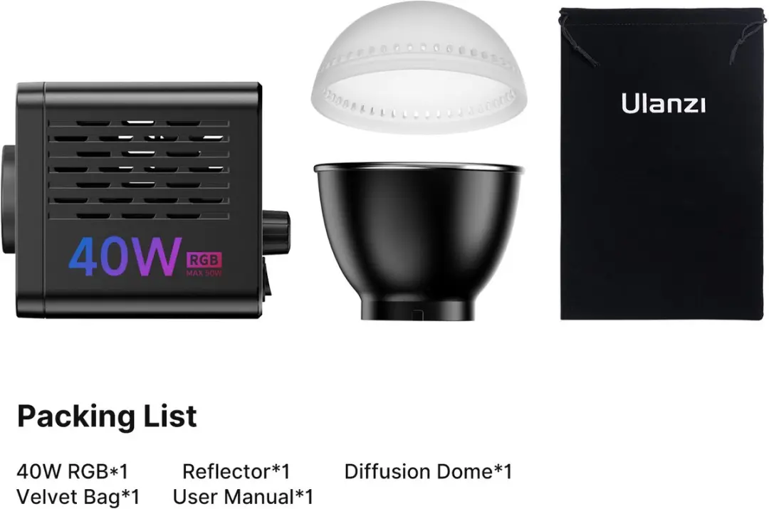 Ulanzi 40W RGB COB Lamp L024 - 9100 Lux - Zwart - afbeelding 2 van 6