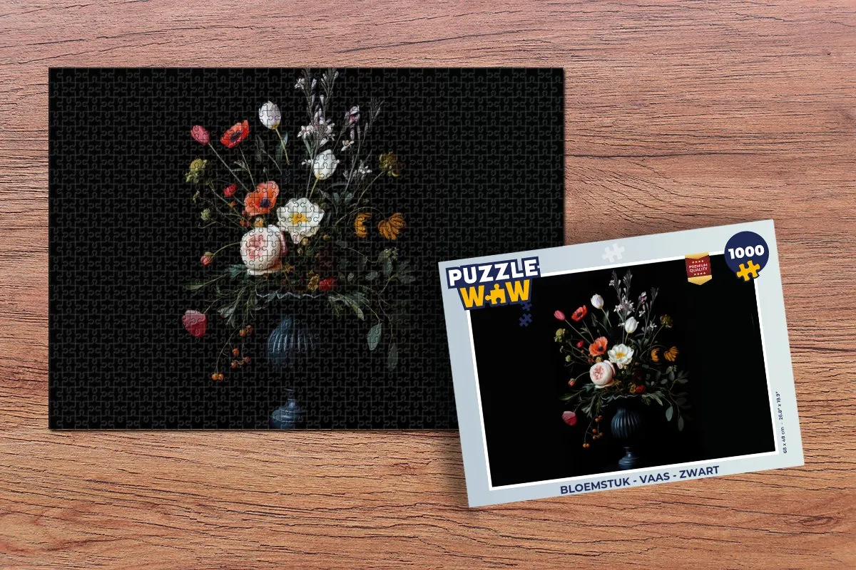 PuzzleWow Bloemstuk Legpuzzel 1000 Stuks - Boeket - Zwart