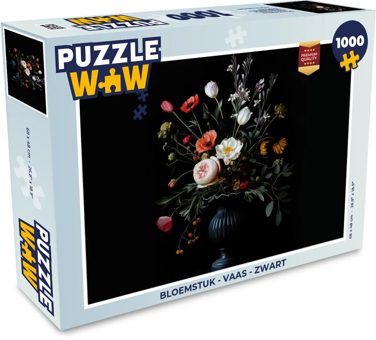 PuzzleWow Bloemstuk Legpuzzel 1000 Stuks - Boeket - Zwart