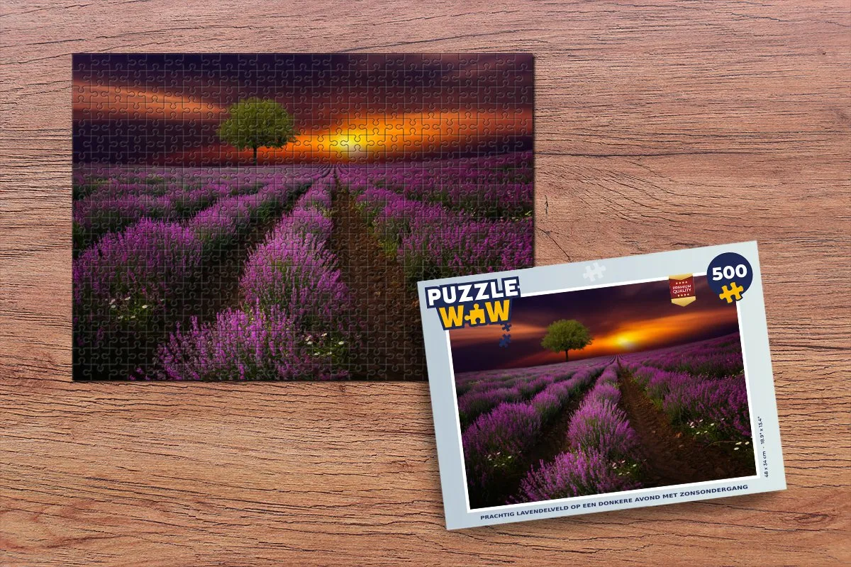 PuzzleWow Legpuzzel 500 Stuks - Lavendelveld Zonsondergang - Multicolor