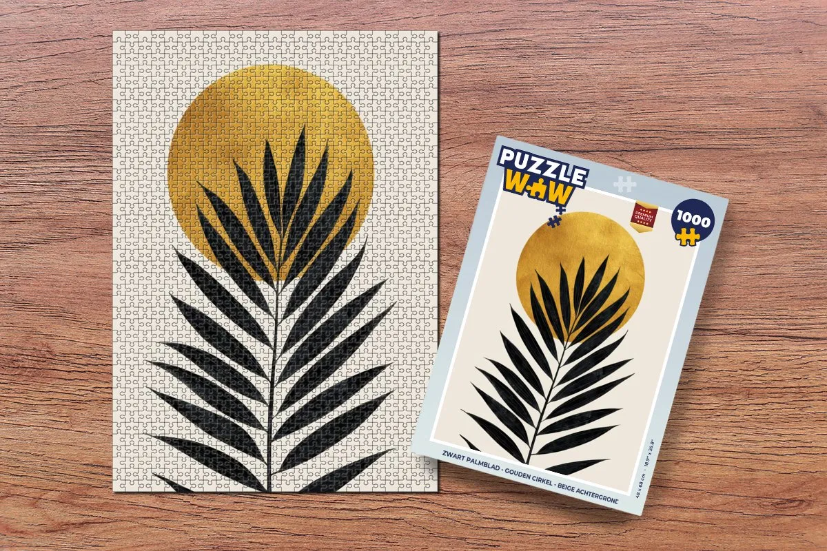 PuzzleWow Legpuzzel 1000 Stuks - Palmblad met Gouden Cirkel