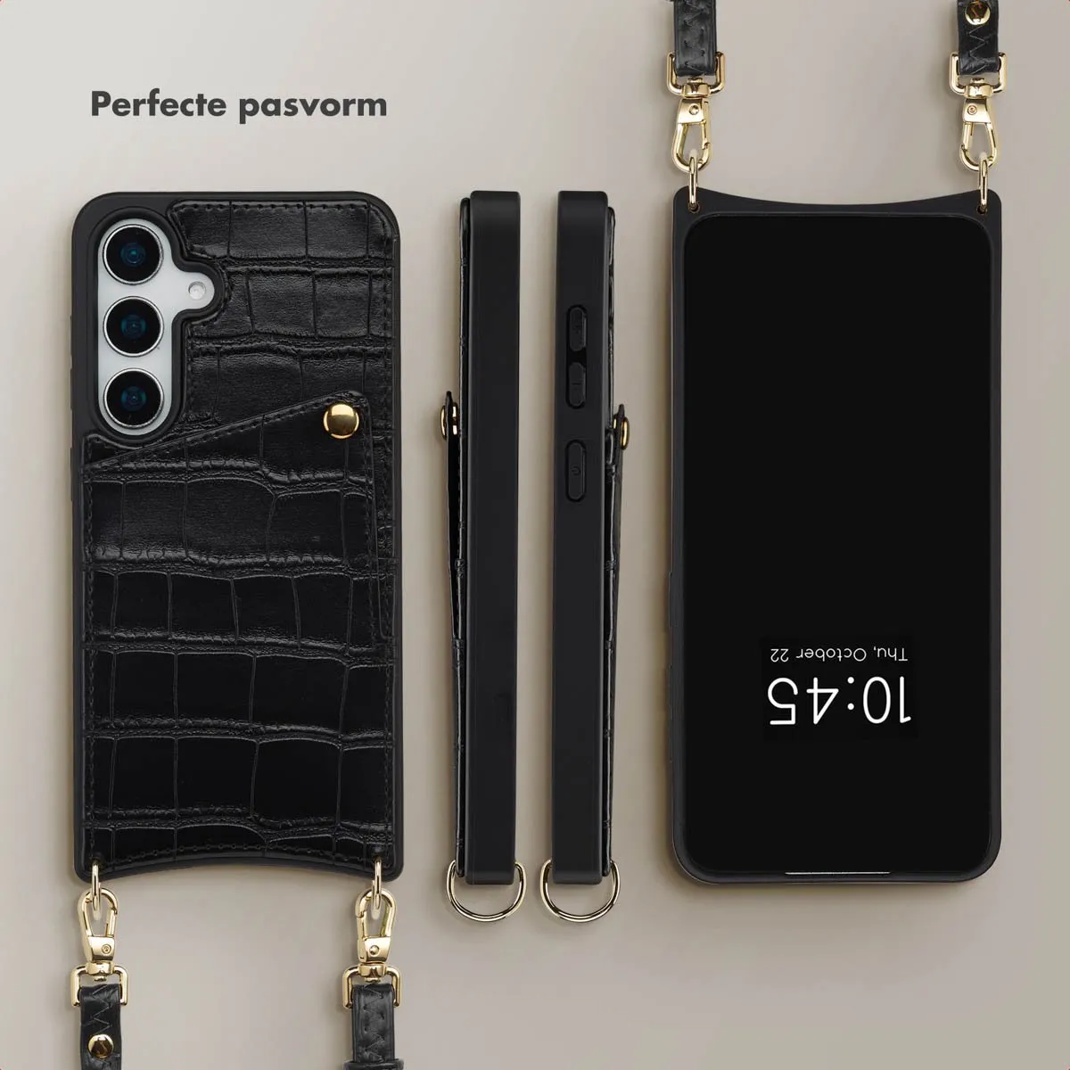 Selencia Croco Backcover Hoesje S24/S25 - 2 Pasjes - Zwart