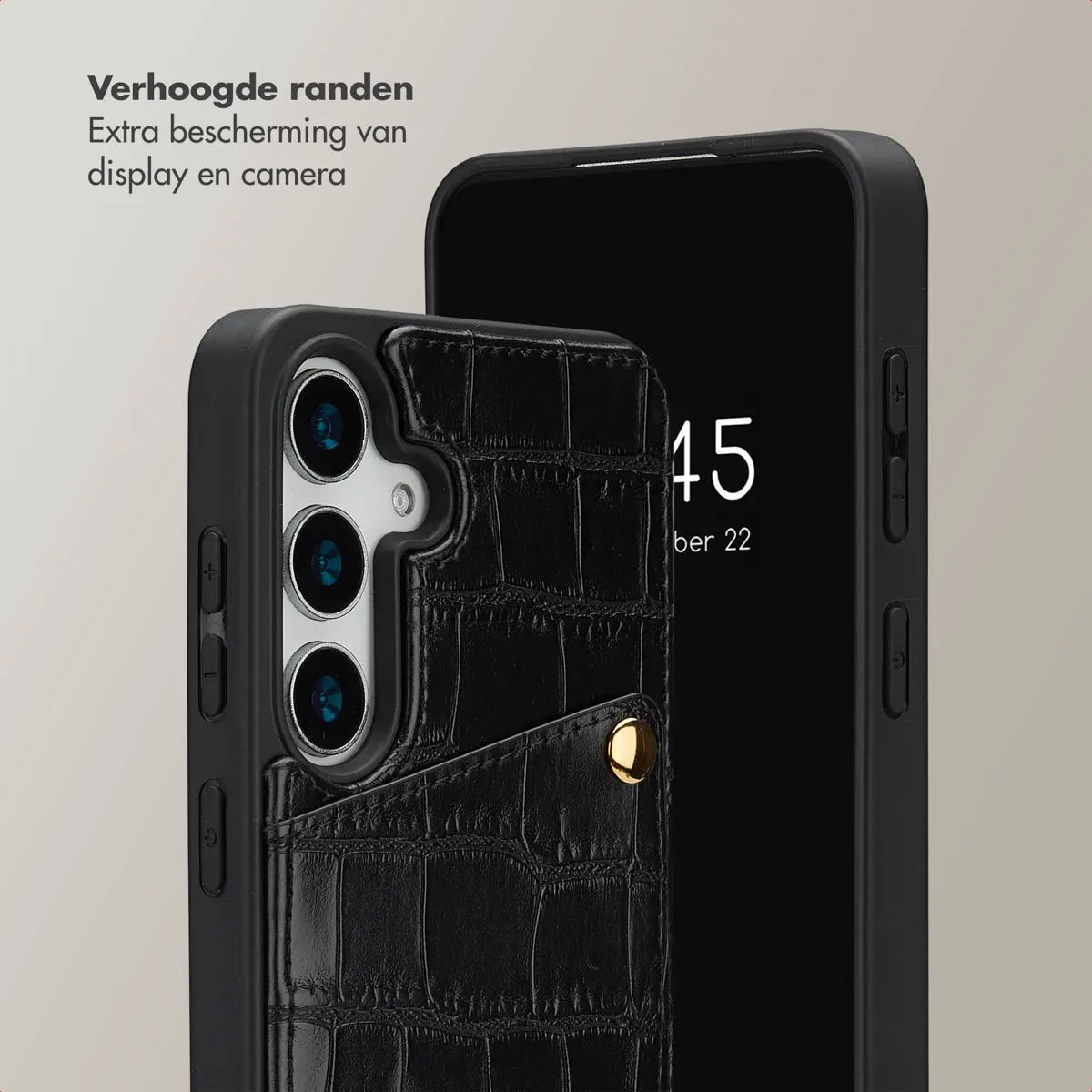 Selencia Croco Backcover Hoesje S24/S25 - 2 Pasjes - Zwart