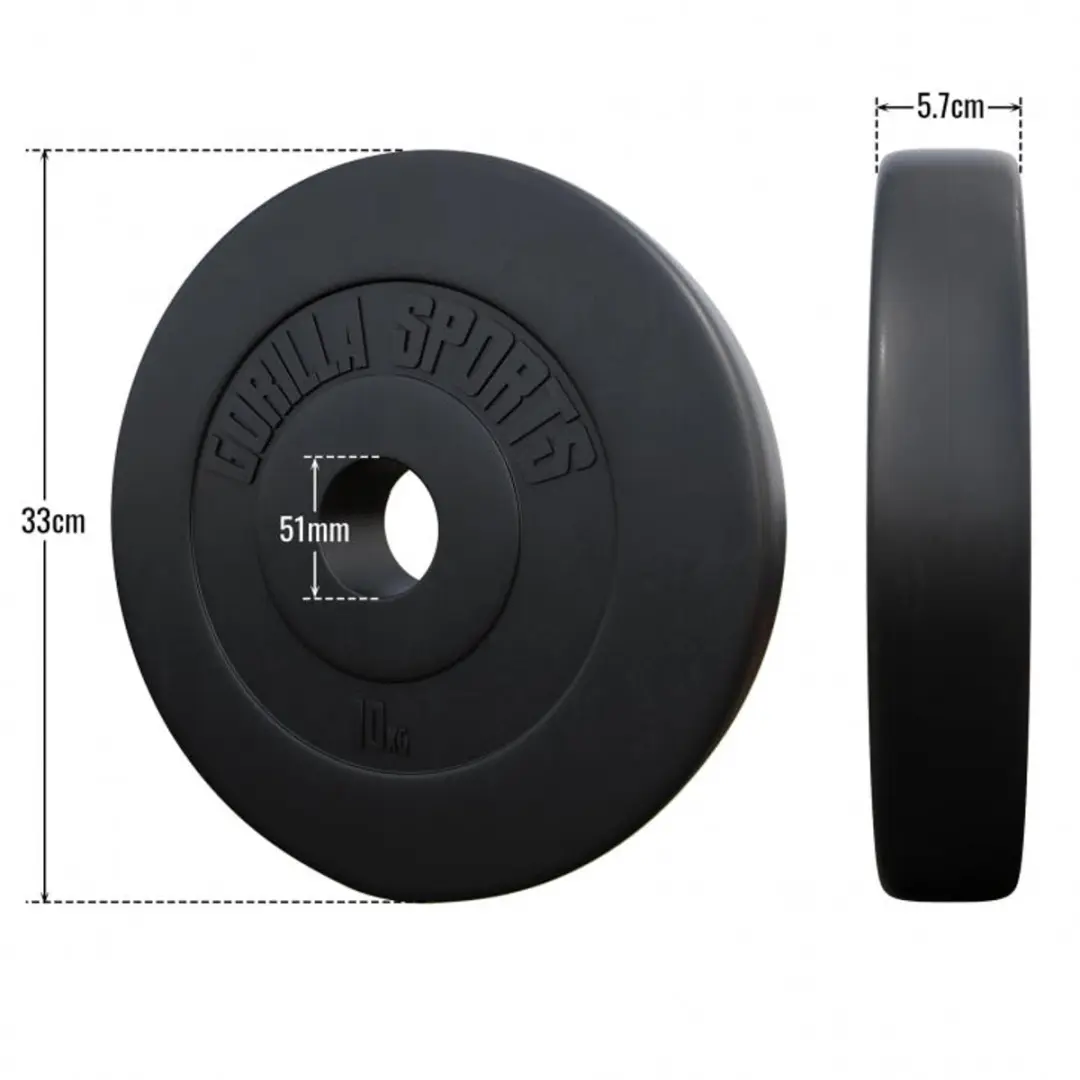 Gorilla Sports Gewichtsschijven 30kg Olympisch - 2x5kg + 2x10kg - 50mm - Zwart