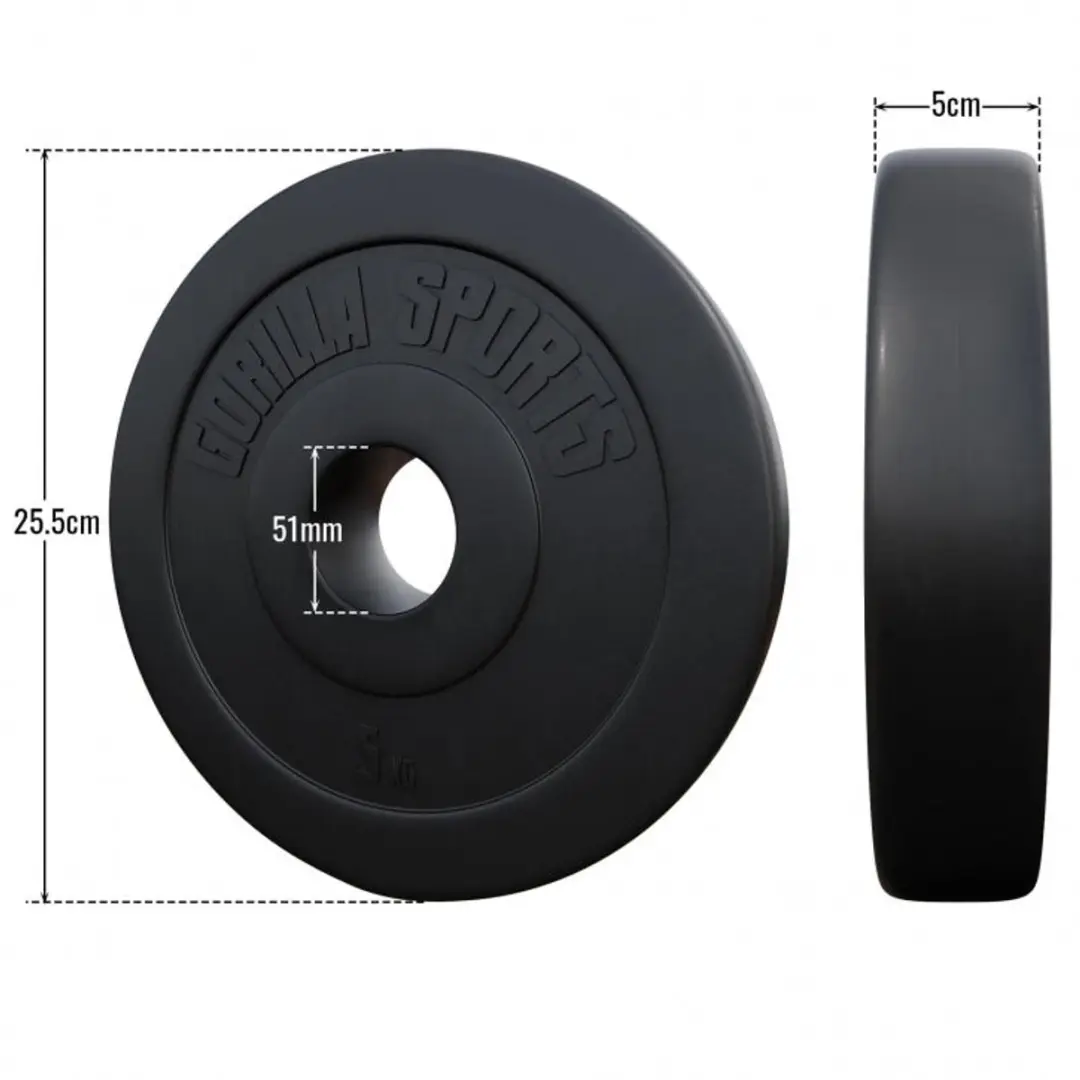 Gorilla Sports Halterschijvenbundel 50mm - 8 Stuks (4x2,5kg + 4x5kg) - Zwart