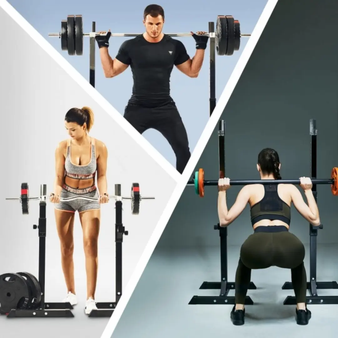 Gorilla Sports Haltersteunen Squat Rack - Verstelbaar - 2-delig - Zwart