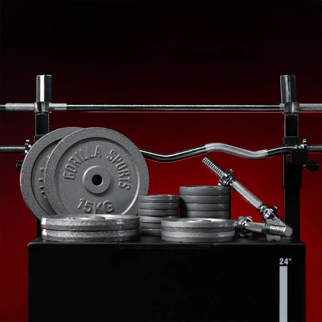 Gorilla Sports Halterset 108kg - Gietijzer 30mm - 4 Stuks