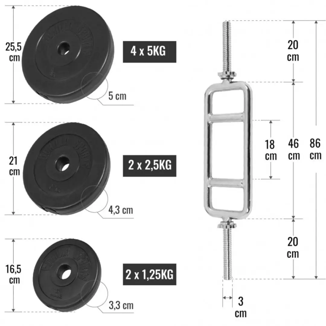 Gorilla Sports Triceps Trainer Set 35kg - 30mm - Zwart
