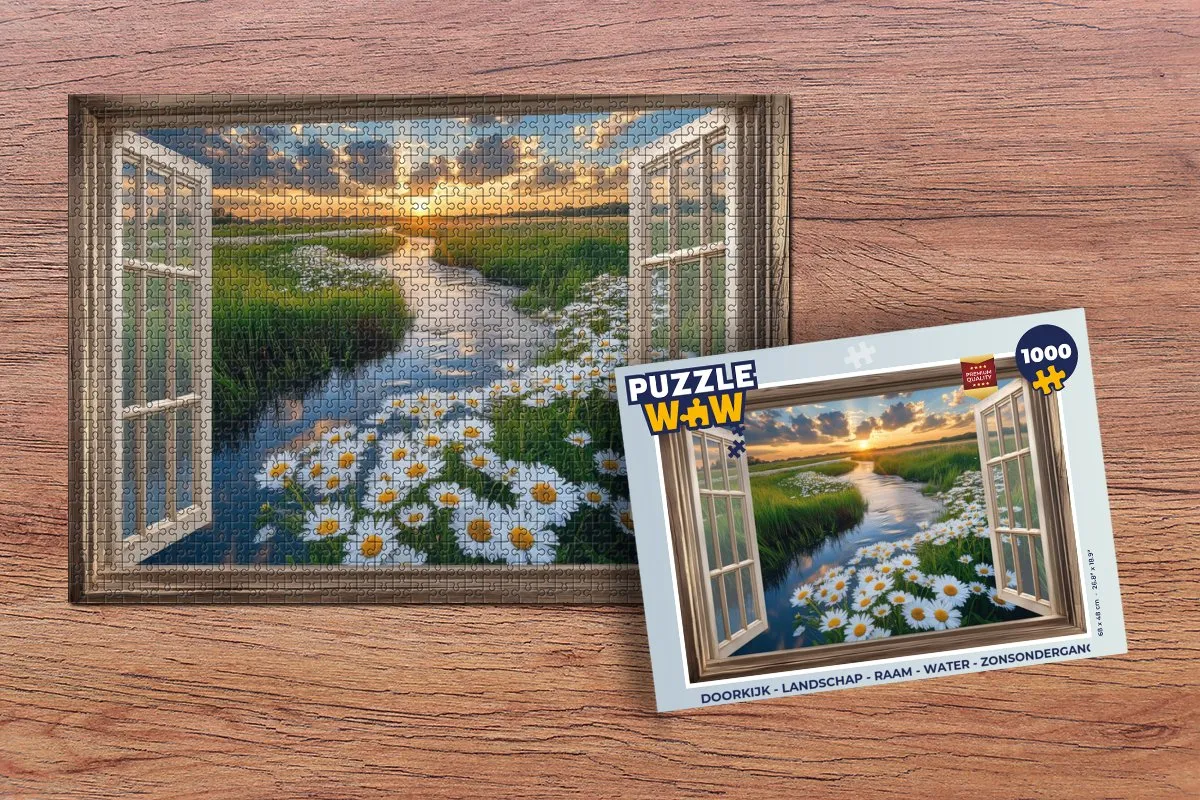 PuzzleWow Doorkijk Landschap Puzzel 1000 Stuks - Water/Zonsondergang