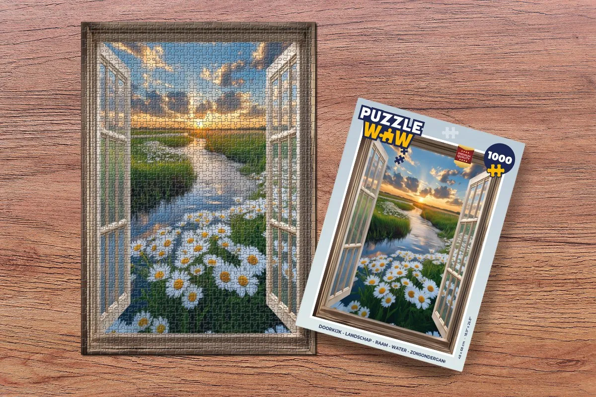 PuzzleWow Doorkijk Landschap Puzzel 1000 Stuks - Water/Zonsondergang
