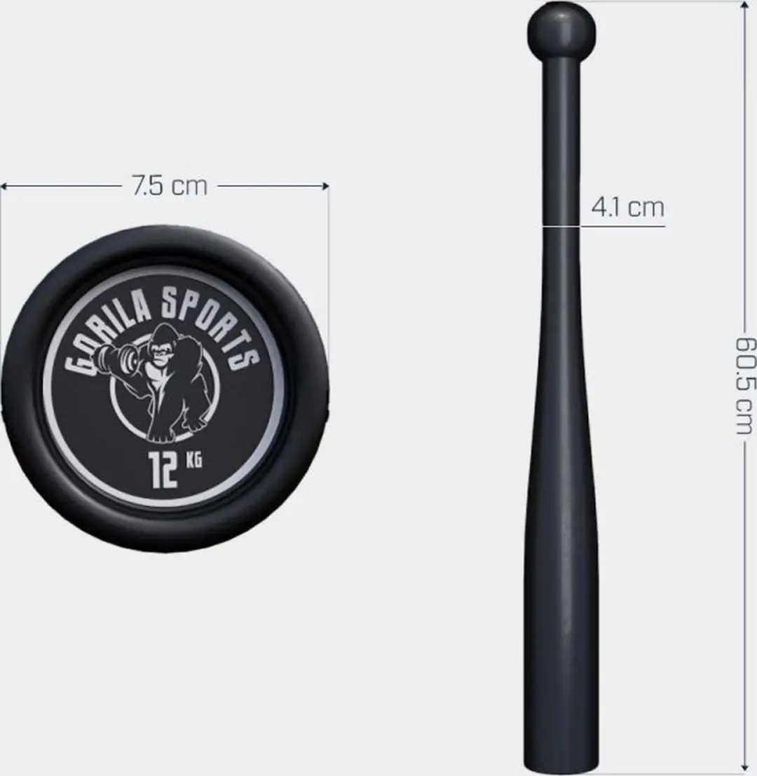 Gorilla Sports Clubbell 12kg - Gietijzer - Zwart