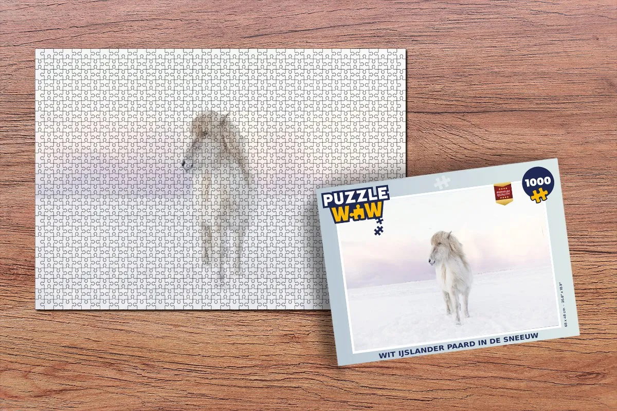 PuzzleWow Legpuzzel Wit IJslander Paard in de Sneeuw 1000 Stuks