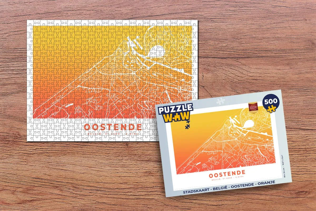 PuzzleWow Stadskaart België Oostende Legpuzzel 500 Stuks - Multicolor