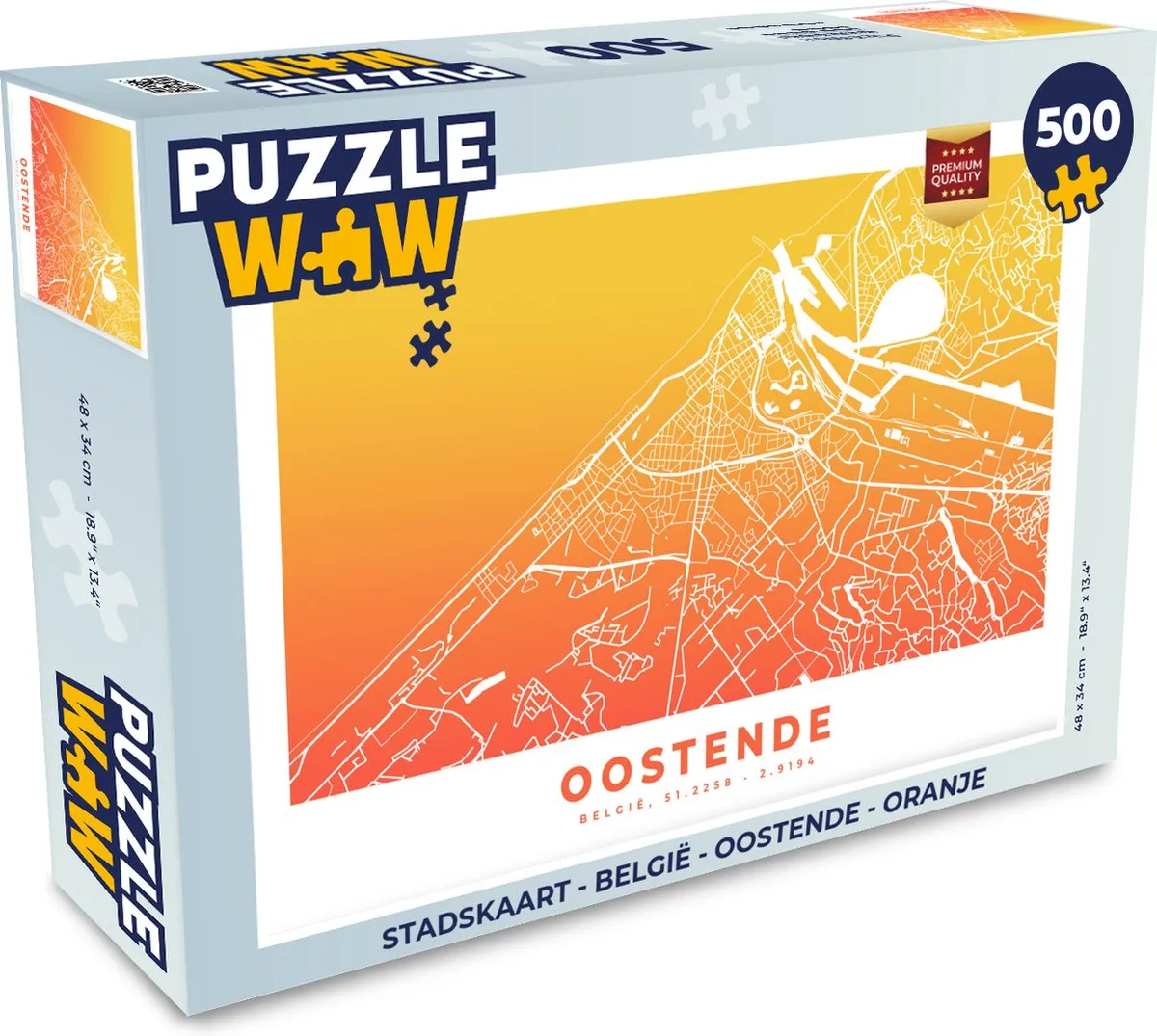 PuzzleWow Stadskaart België Oostende Legpuzzel 500 Stuks