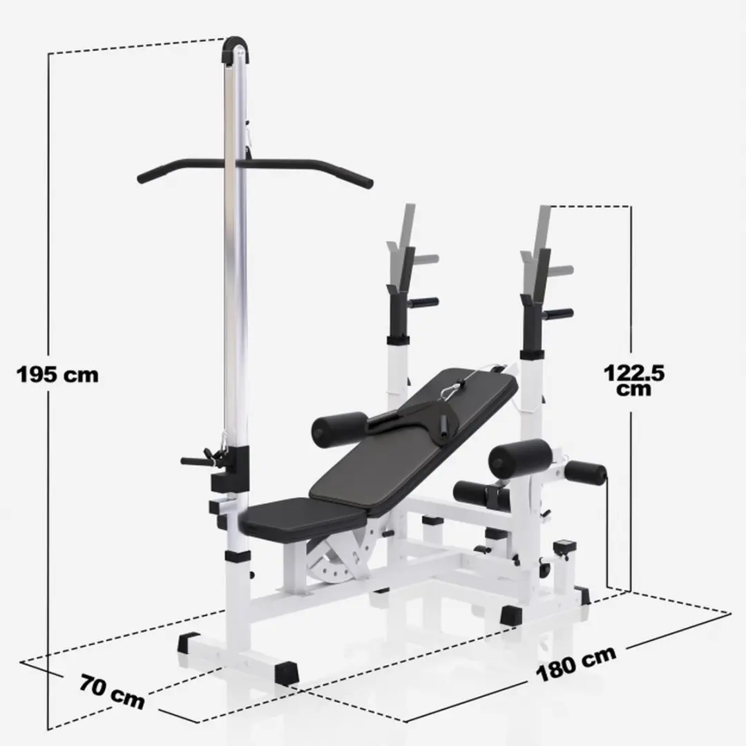 Gorilla Sports Halterbank met Lat Pulley - 280 kg - Wit