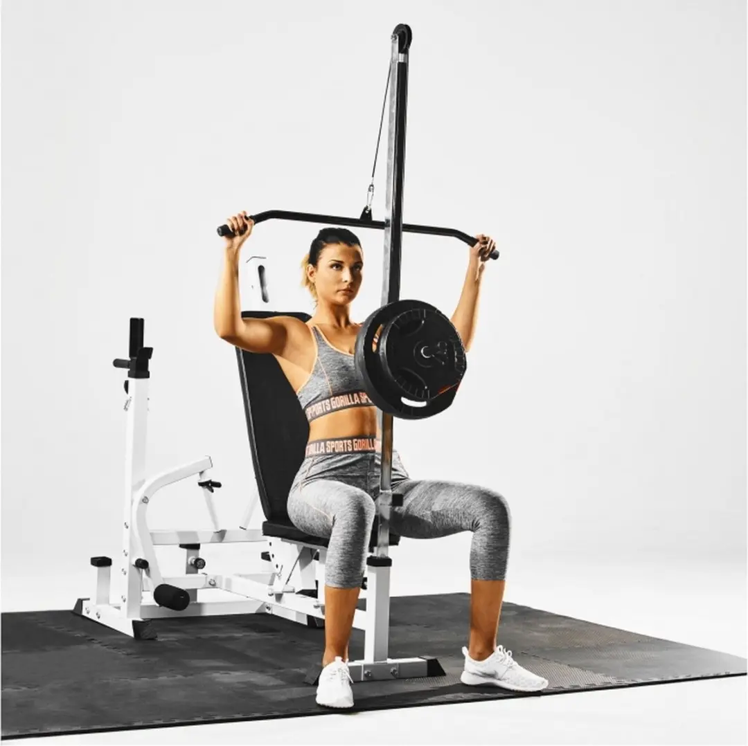 Gorilla Sports Halterbank met Lat Pulley - 280 kg - Wit