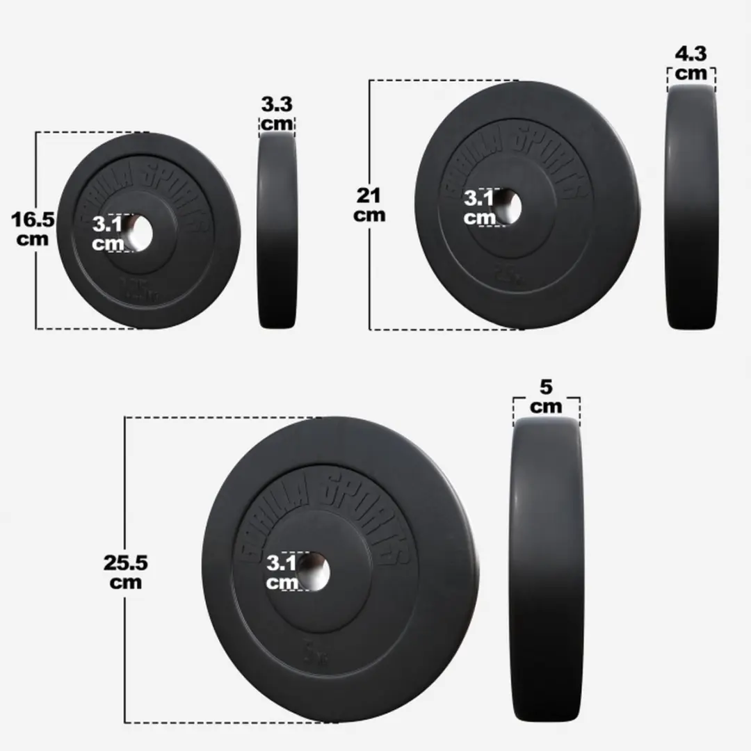 Gorilla Sports Halterschijven Set 27,5 kg - 8 Stuks - 30mm - Zwart