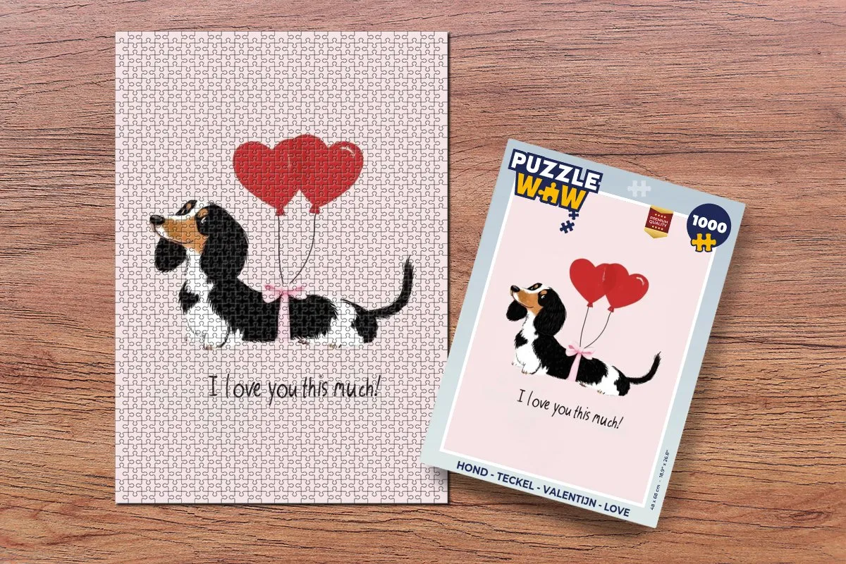 PuzzleWow Teckel Valentijn Legpuzzel 1000 Stuks - Hond I love you this much