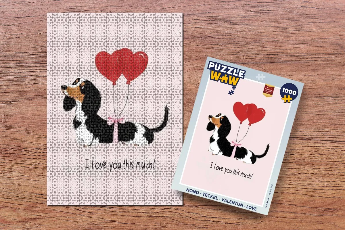 PuzzleWow Teckel Valentijn Legpuzzel 1000 Stuks - Hond I love you this much