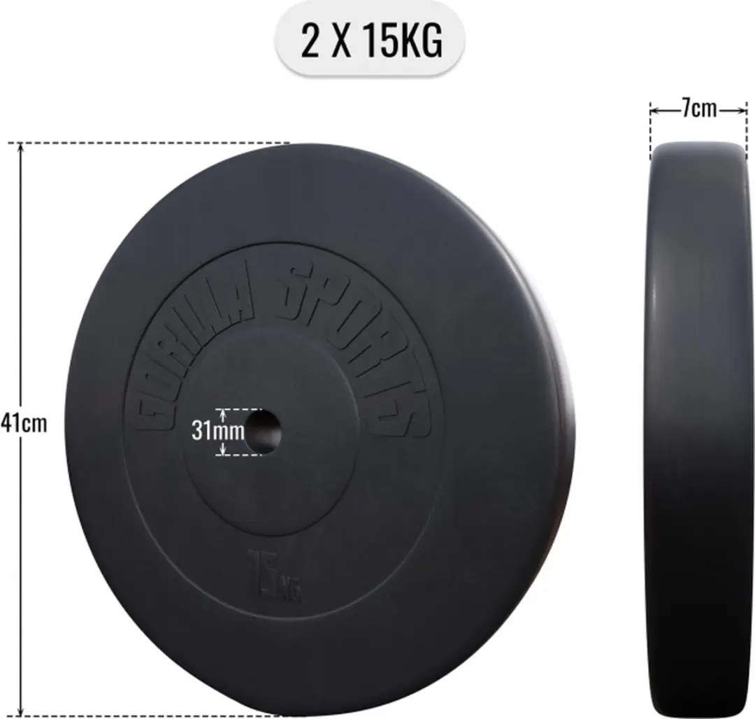 Gorilla Sports Halterschijven Set 30kg - 2x15kg - 30mm - Zwart