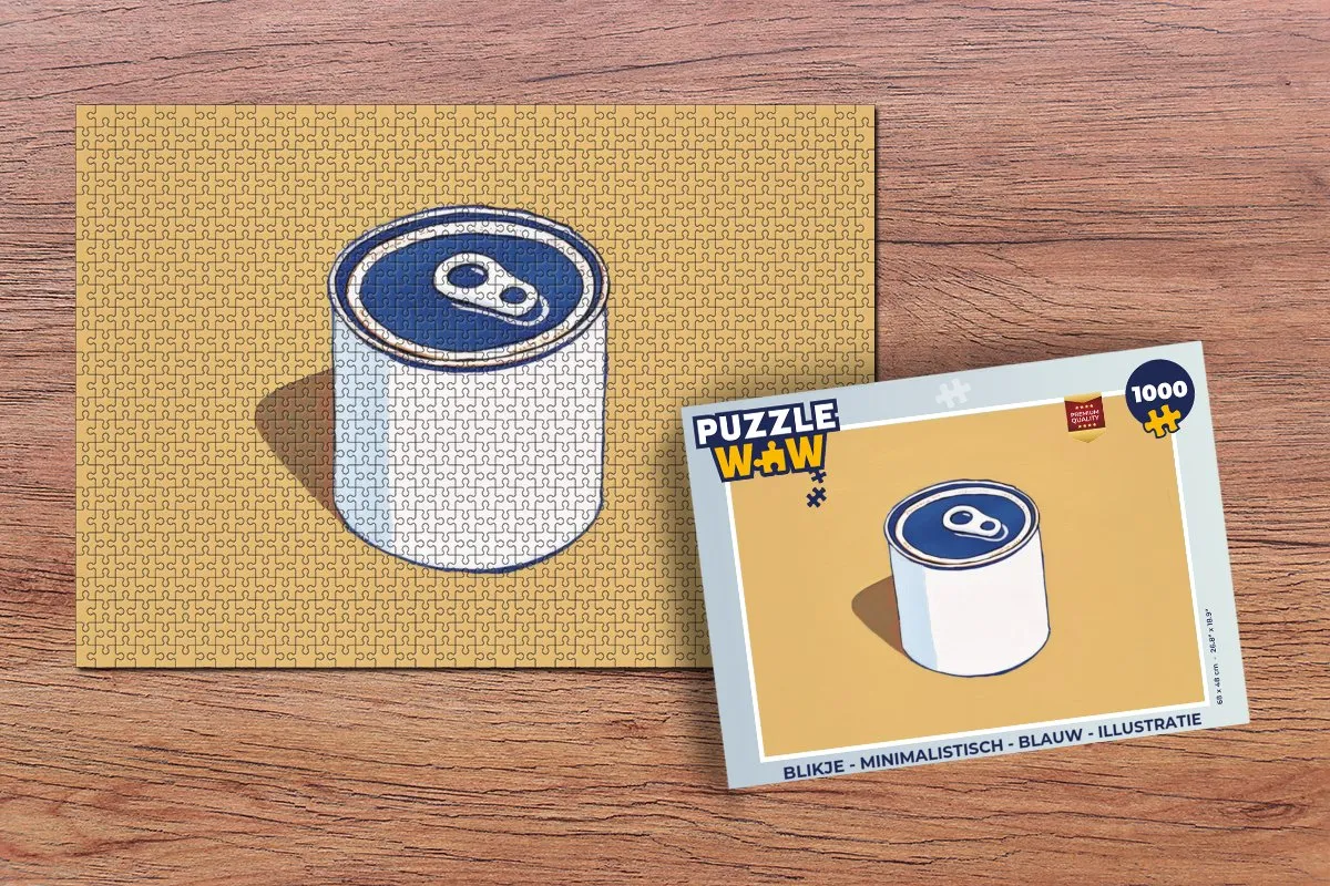 PuzzleWow Minimalistisch Blikje Puzzel 1000 Stuks - Blauw