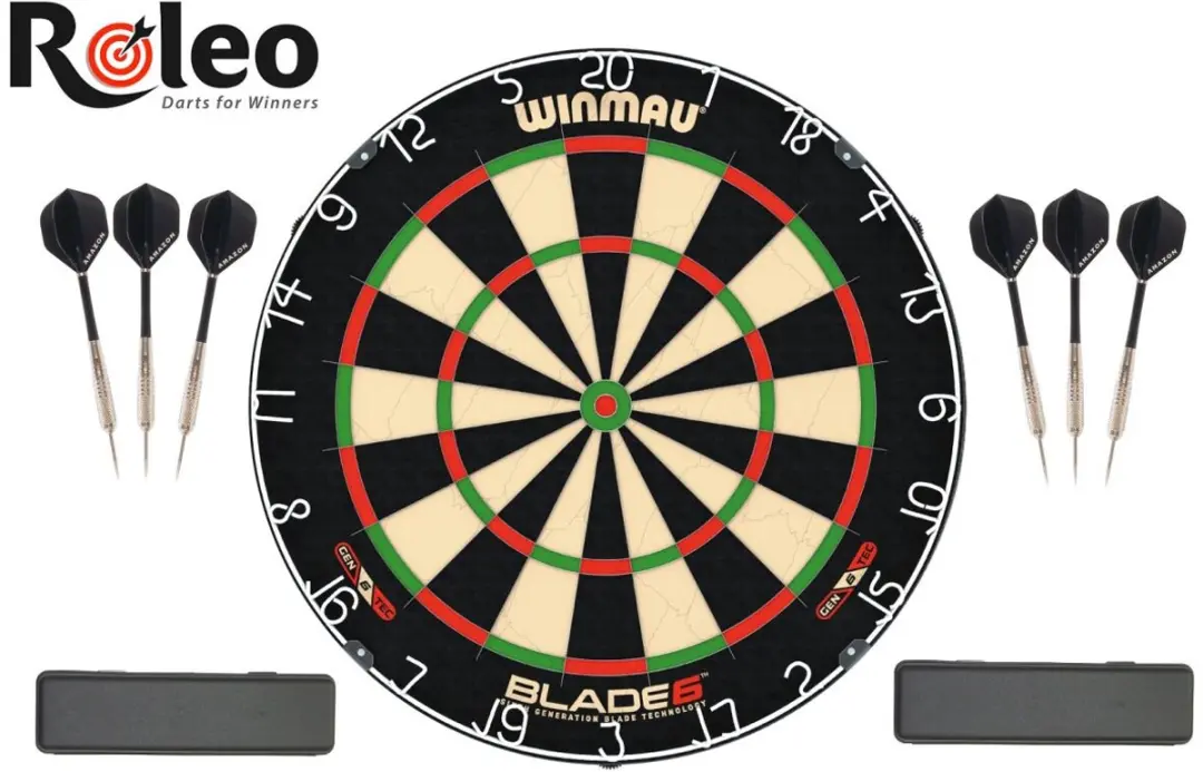 Dartset Winmau Blade 6 + 2 sets Roleo dartpijlen + 2 x Roleo dartboxen
