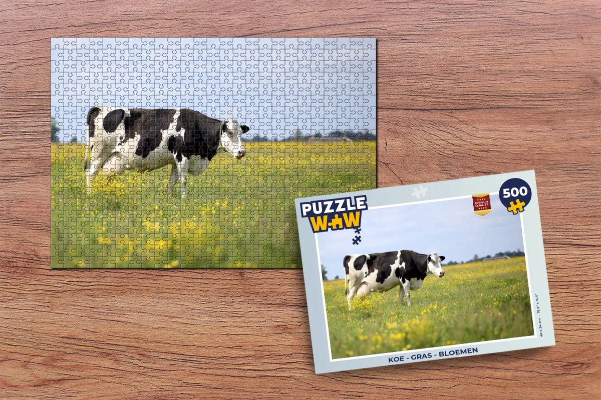 PuzzleWow Koe Gras Bloemen Legpuzzel 500 Stuks - Multicolor