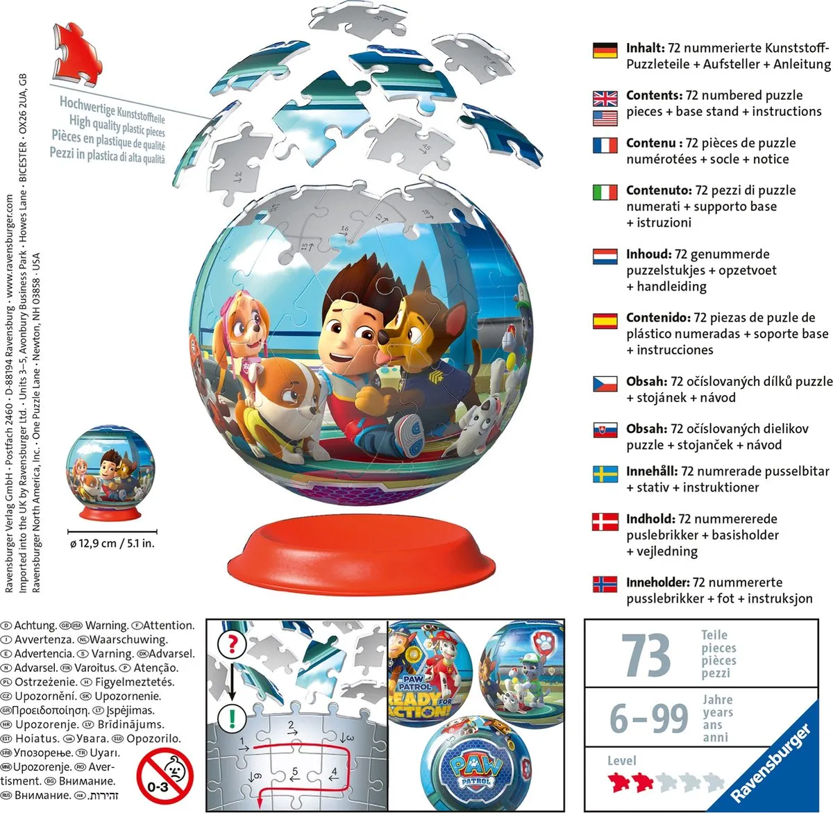 Ravensburger PAW Patrol Puzzelbal 3D - 72 Stuks