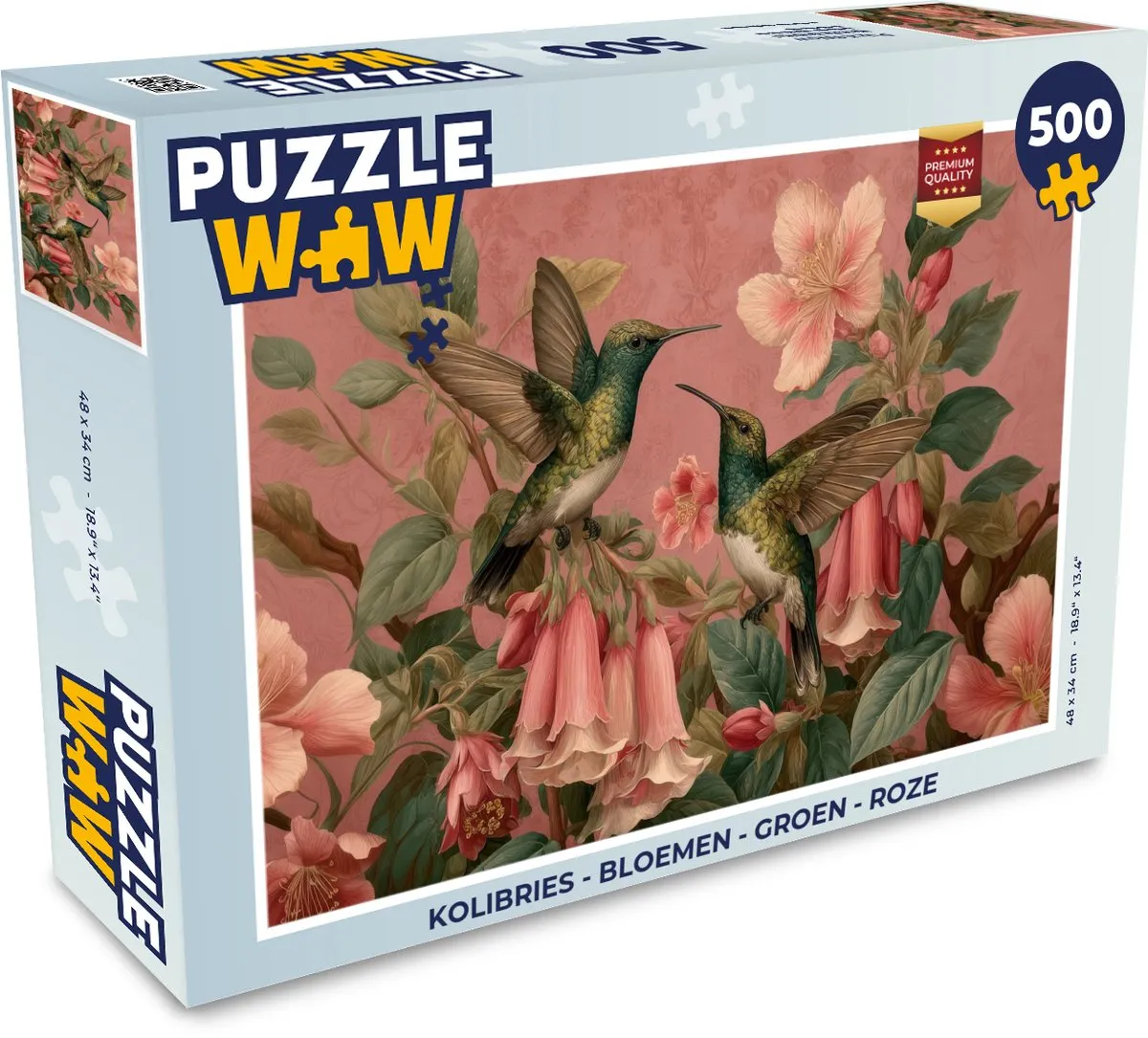 PuzzleWow Kolibries Bloemen Legpuzzel 500 Stuks - Groen Roze