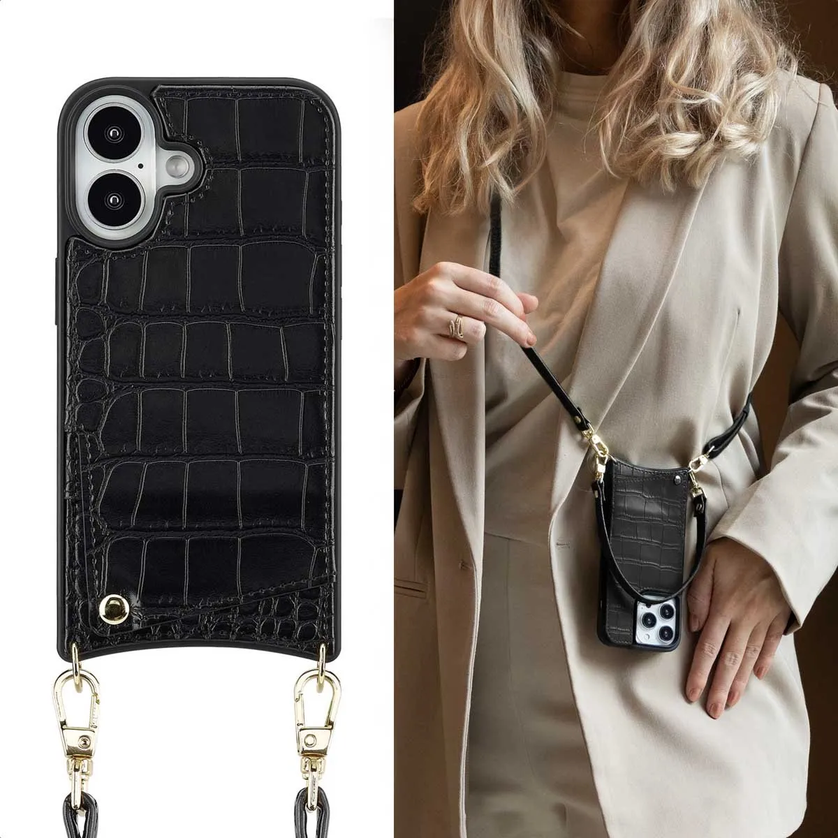 Selencia Hoesje iPhone 16 Croco Backcover - Zwart