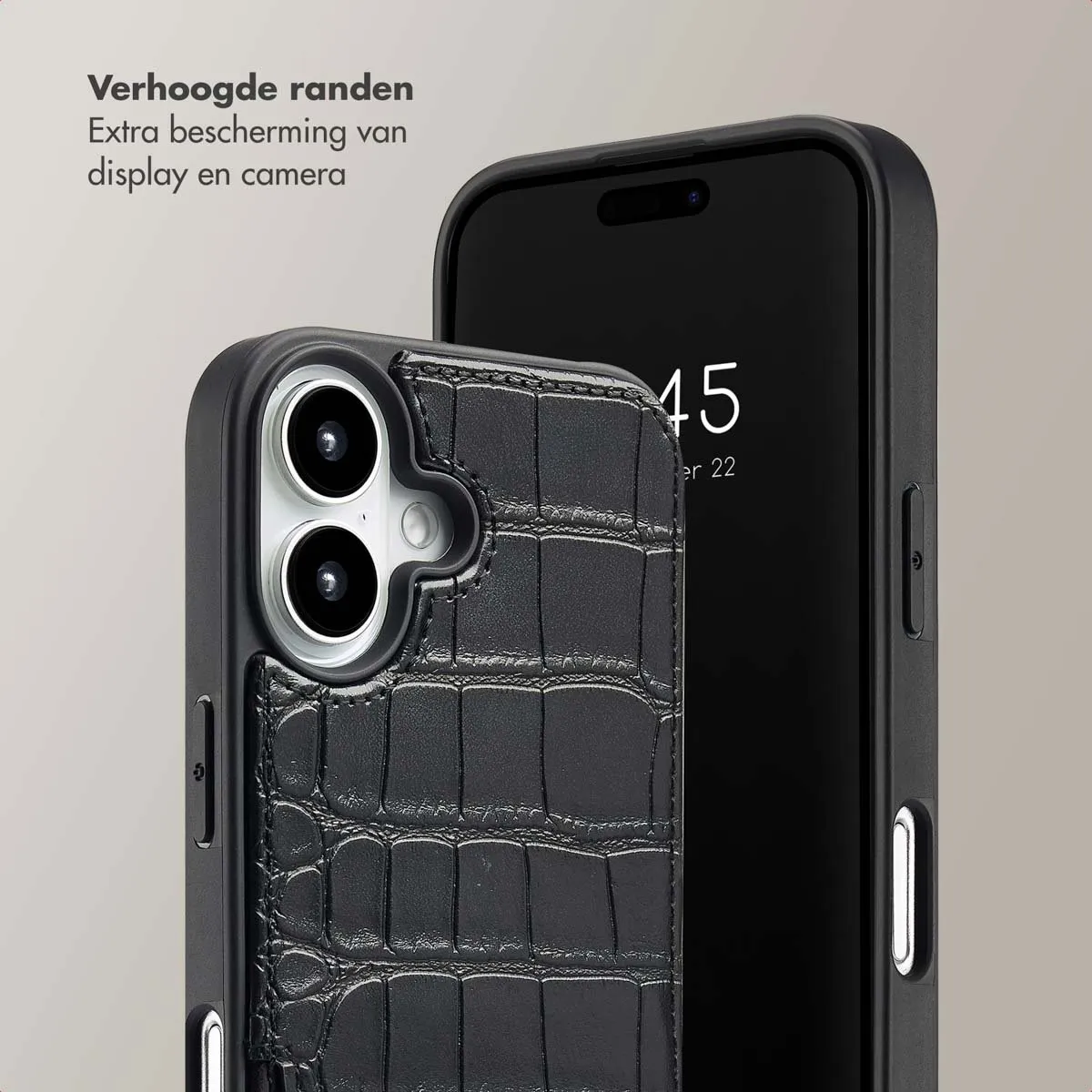 Selencia Hoesje iPhone 16 Croco Backcover - Zwart