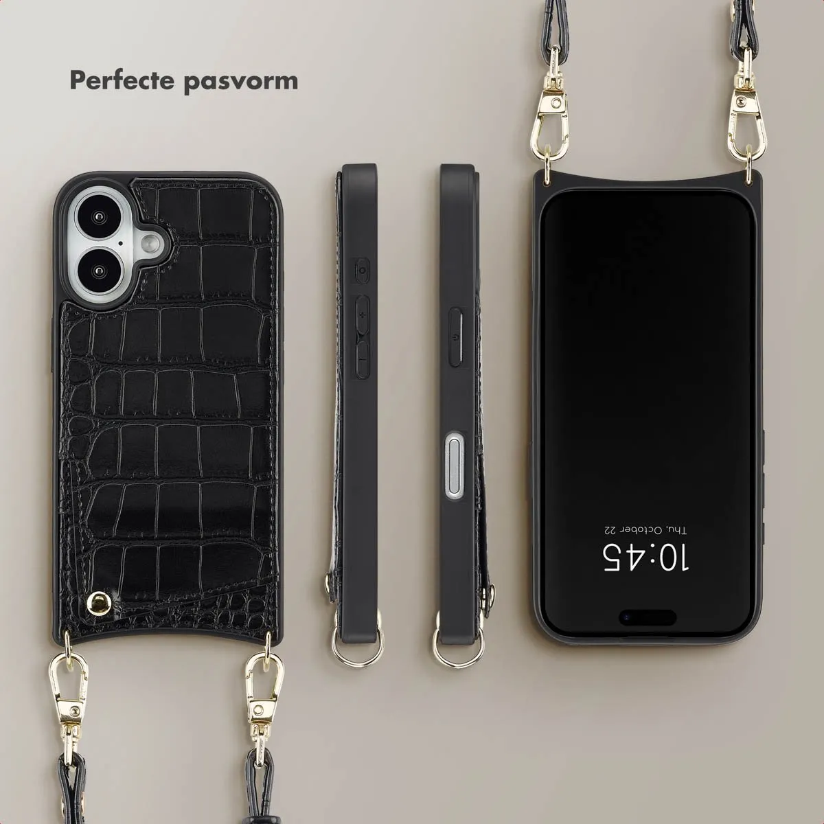 Selencia Hoesje iPhone 16 Croco Backcover - Zwart