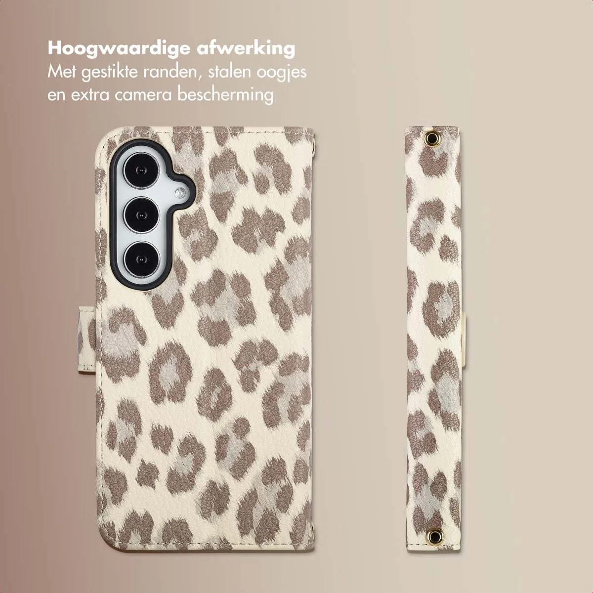 Selencia Sabi Bookcase Hoesje - Samsung Galaxy S24/S25 - 3 Pasjes - Beige - afbeelding 6 van 6