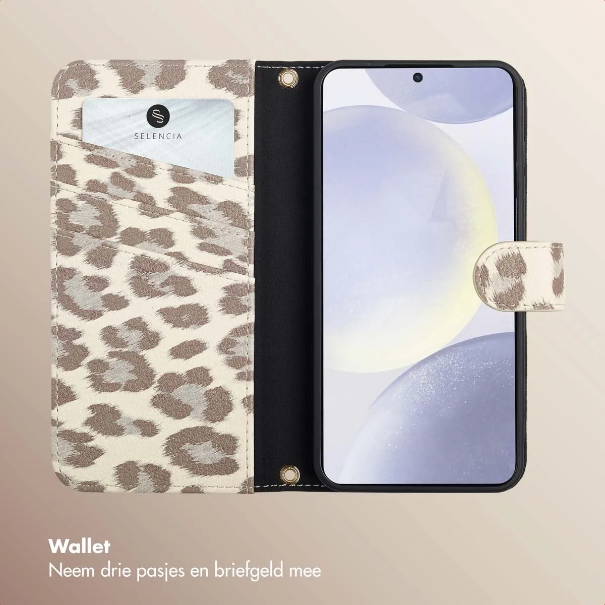 Selencia Sabi Bookcase Hoesje - Samsung Galaxy S24/S25 - 3 Pasjes - Beige